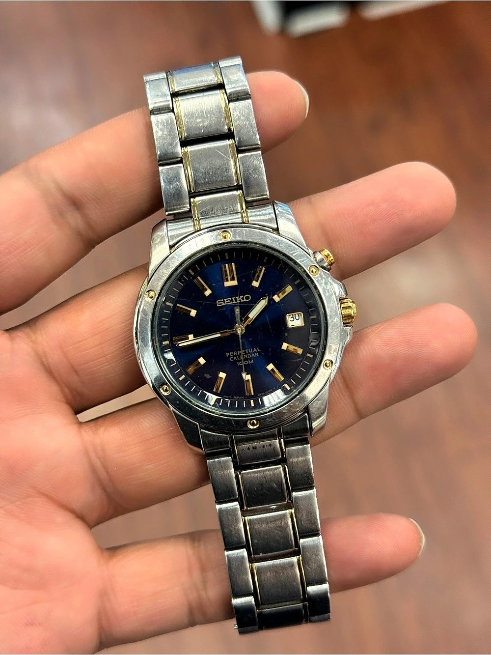 Seiko Perpetual Calendar 100M Two-Tone Watch Blue Dial men’s watch (not working)
